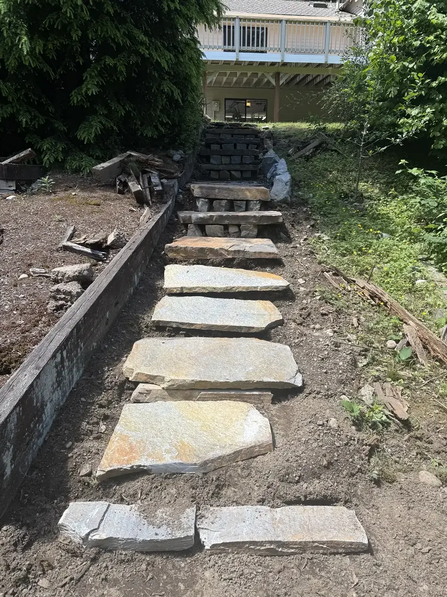 Full view of the natural stone stairway built through my hillside